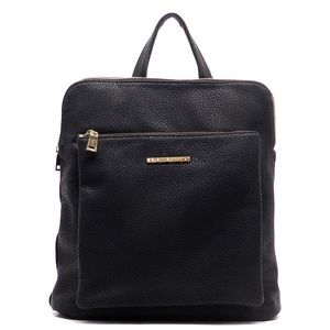 Black faux leather backpack